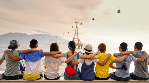 group of friends with arms around each other